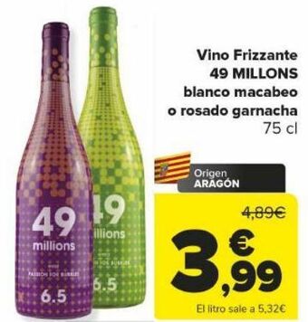 Carrefour Vino frizzante 49 millons blanco macabeo o rosado garnacha oferta