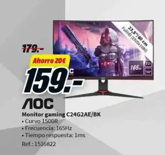 MediaMarkt Aoc monitor gaming c24g2ae bk oferta