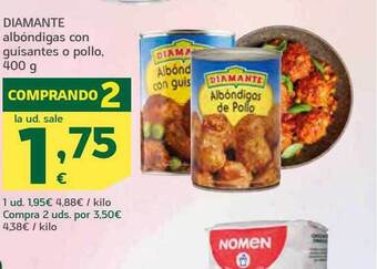 HiperDino Diamante albóndigas con guisantes o pollo oferta