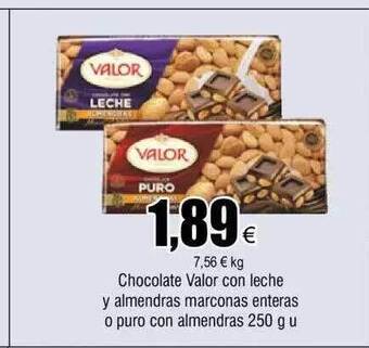 FROIZ Chocolate valor con leche y almendras marconas enteras o puro con almendras oferta