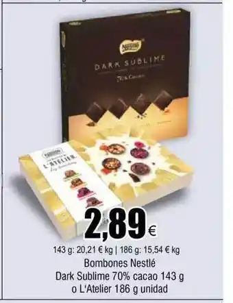 FROIZ Bombones nestlé dark sublime 70% cacao o l'atelier oferta
