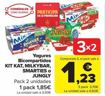 Carrefour Yogures bicompartidos kit kat, milkybar, smarties o jungly oferta