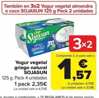 Carrefour Yogur vegetal griego natural sojasun oferta