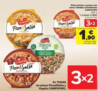 Carrefour Pizza jamón y queso con salsa cheddar pizza&salsa campofrío oferta