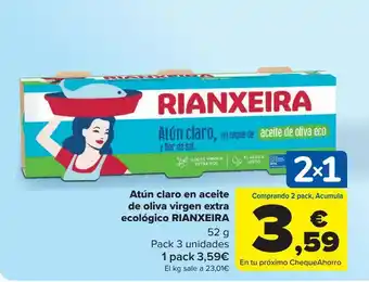 Carrefour Atún claro en aceite de oliva virgen extra ecológico rianxeira oferta