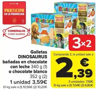 Carrefour Galletas dinosaurus bañadas en chocolate con leche o chocolate blanco oferta