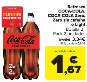 Carrefour Refresco coca-cola, coca-cola zero, zero sin cafeína o light oferta