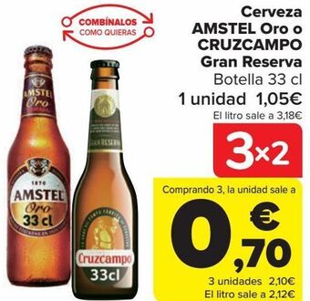 Carrefour Cerveza amstel oro o cruzcampo gran reserva oferta