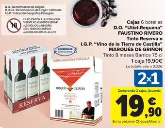 Carrefour Caja 6 botellas d.o. ''utiel-requena'' faustino rivero tinto reserva o i.g.p. ''vinos de la tierra de castilla'' marqués de g oferta