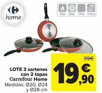 Carrefour Lote 3 sartenes con 3 tapas carrefour home oferta