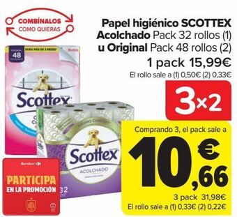 Carrefour Papel higiénico scottex acolchado u original oferta