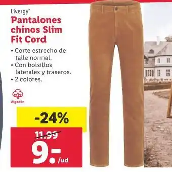 Lidl Pantalones chinos slim fit caord oferta