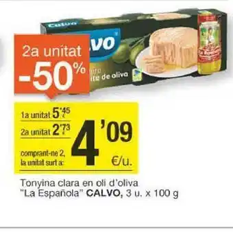 BonpreuEsclat 2a unitat -50% tonyina clara en oli d'oliva la espanola calvo oferta