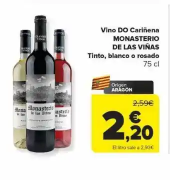 Carrefour Vino do cariñena monasterio de las viñas tinto blanco o rosado oferta