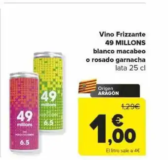 Carrefour Vino frizzant 49 millons blanco macabeo o rosado garnacha lata oferta