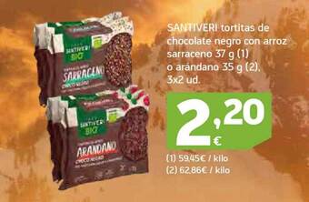 HiperDino Santiveri tortitas de chocolate negro con arroz sarraceno o arándano oferta