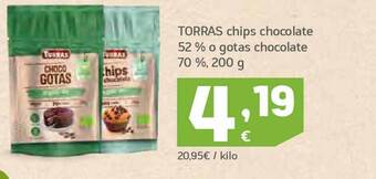 HiperDino Torras chips chocolate 52% o gotas chocolate 70% oferta