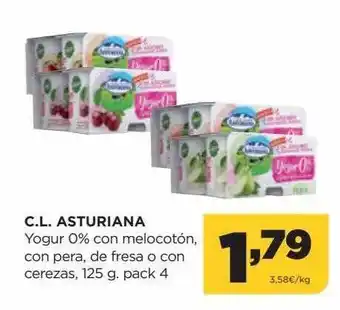 Alimerka C.l. asturiana yogur 0% con melocotón, con pera, de fresa o con cerezas oferta