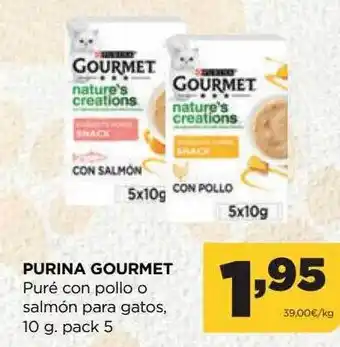 Alimerka Purina gourmet puré con pollo o salmón para gatos oferta