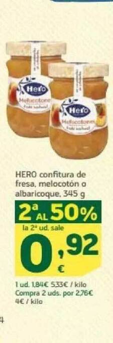 HiperDino Hero confitura de fresa melocotón o albaricoque oferta