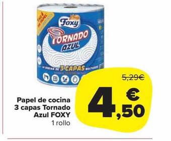 Carrefour Market Papel de cocina 3 capas tornado azul foxy oferta