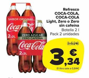 Carrefour Market Refresco coca-cola coca-cola light zero o zero sin cafeína oferta
