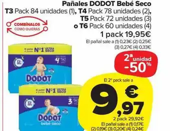 Carrefour Market 2a unidad -50% pañales dodot bebé seco oferta