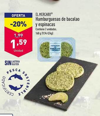 ALDI El mercado hamburguesas de bacalao y espinacas oferta