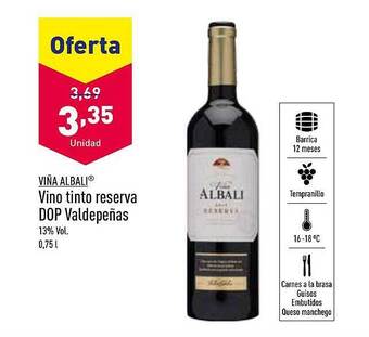 ALDI Viña albali vino tinto reserva dop valdepeñas oferta