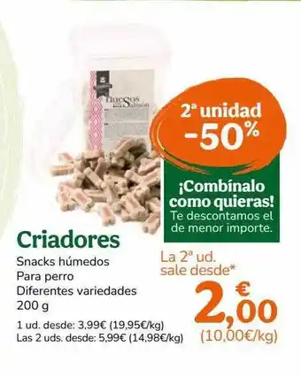 TiendAnimal 2a unidad -50% criadores snacks húmedos para perro diferentes variedades oferta