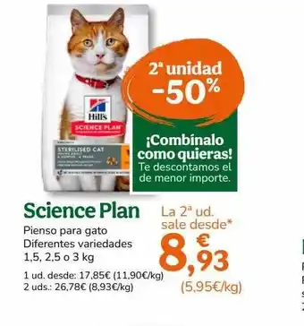 TiendAnimal 2a unidad -50% science plan pienso para gato oferta