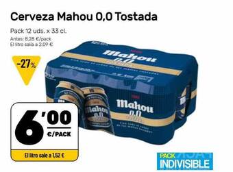 AhorraMas Cerveza mahou 0.0 tostada oferta