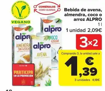 Carrefour Bebida de aveja almendra coco o arroz alpro oferta