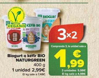 Carrefour Biogurt o kéfir bio naturgreen oferta