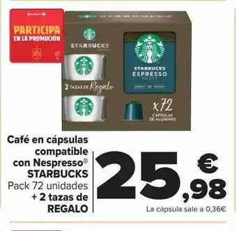 Carrefour Café ne cápsulaqs compatible con nespresso starbucks pack 72 oferta