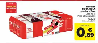 Carrefour Refresco coca-cola regular o zero lata pack 28 oferta