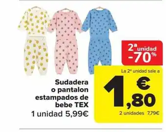 Carrefour Sudadera o pantalon estampados de bebe tex oferta