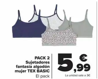 Carrefour Pack 2 sujetadores fantasia algodon mujer tex basic oferta