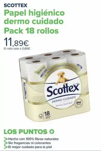Carrefour Scottex papel higiénico dermo cuidado pack 18 rollos oferta