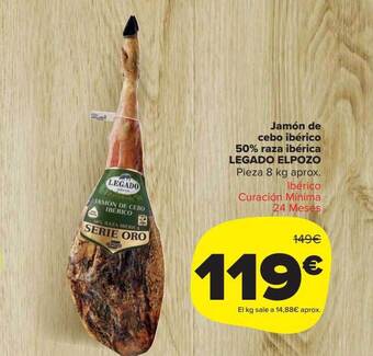 Carrefour Market Jamón de cebo ibérico 50% raza ibérica legado elpozo oferta