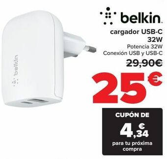 Carrefour Belkin cargador usb-c 32w oferta