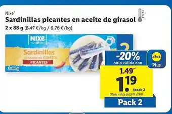 Lidl Nixe sardinillas picantes en aceite de girasol oferta