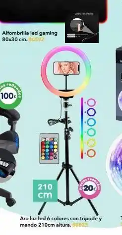 Tiendas MGI Alfombrilla led gaming 80x30 cm. 80592 dond 8 ndos 210 cm oooo 20€ aro luz led 6 colores con trípode y mando 210cm alt oferta