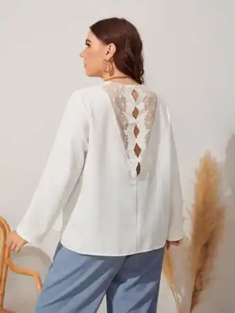 Shein Blusa panel con malla jacquard con encaje oferta