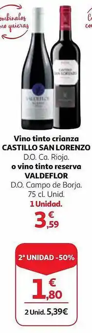 Alcampo Vino tinto crianza castillo san lorenzo o vino tinto reserva valdeflor oferta