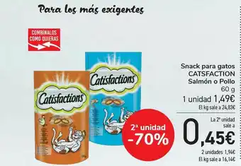 Carrefour Snack Para Gatos Catsfaction Salmón O Pollo 60g oferta