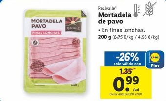 Lidl Mortadela de pavo realvalle oferta