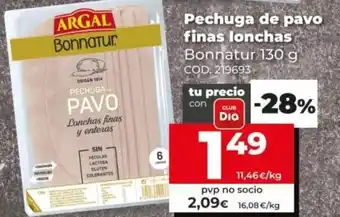 Dia Bonnatur Pechuga de pavo finas lonchas 130g oferta