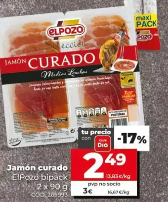 Dia ElPozo Jamón curado bipack 2x 90g oferta