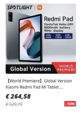 Aliexpress Gloval version xiaomi redmi pad MI tablet oferta